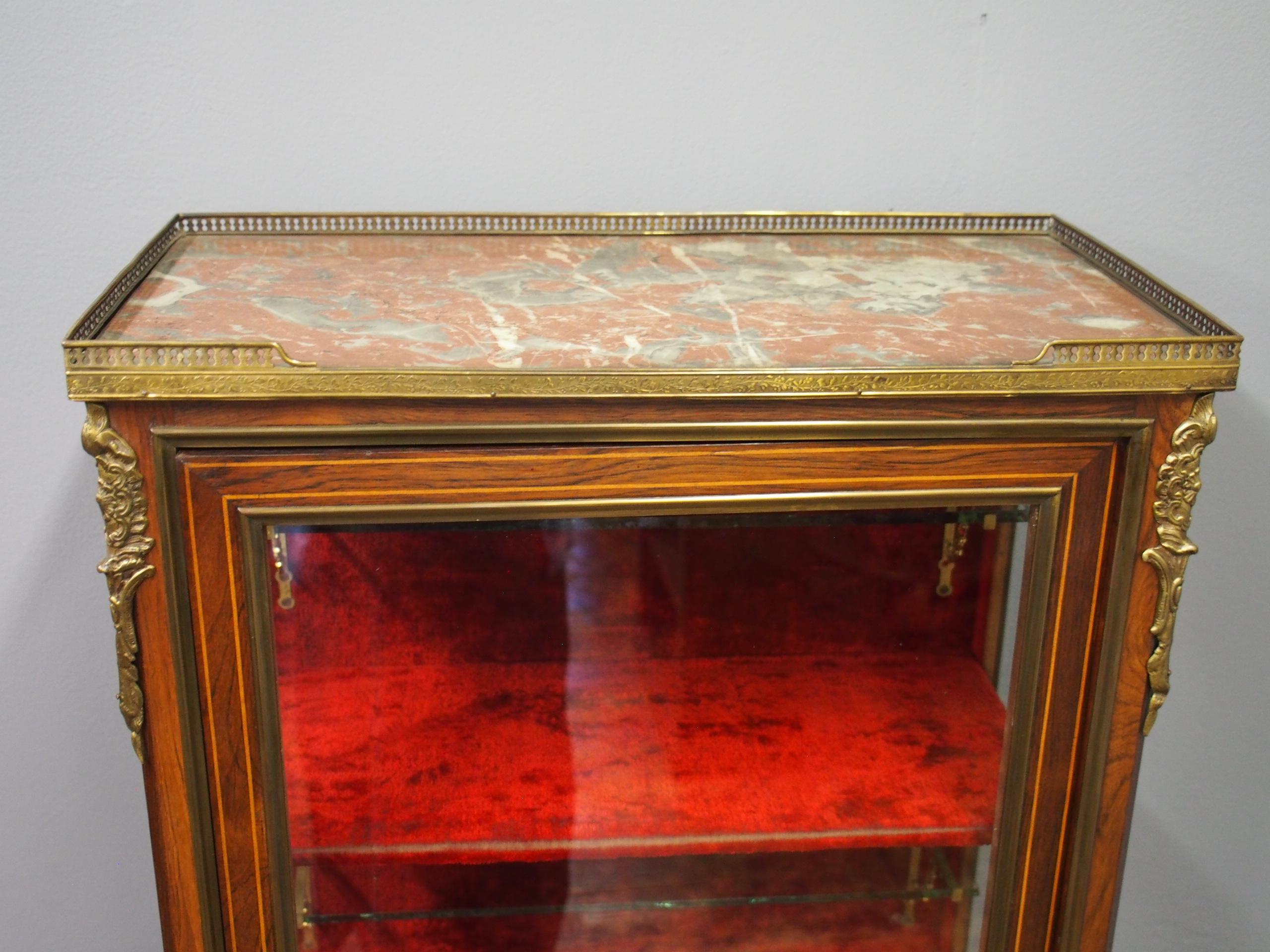 French Inlaid Marquetry Rosewood Display Cabinet 4