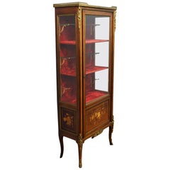 French Inlaid Marquetry Rosewood Display Cabinet