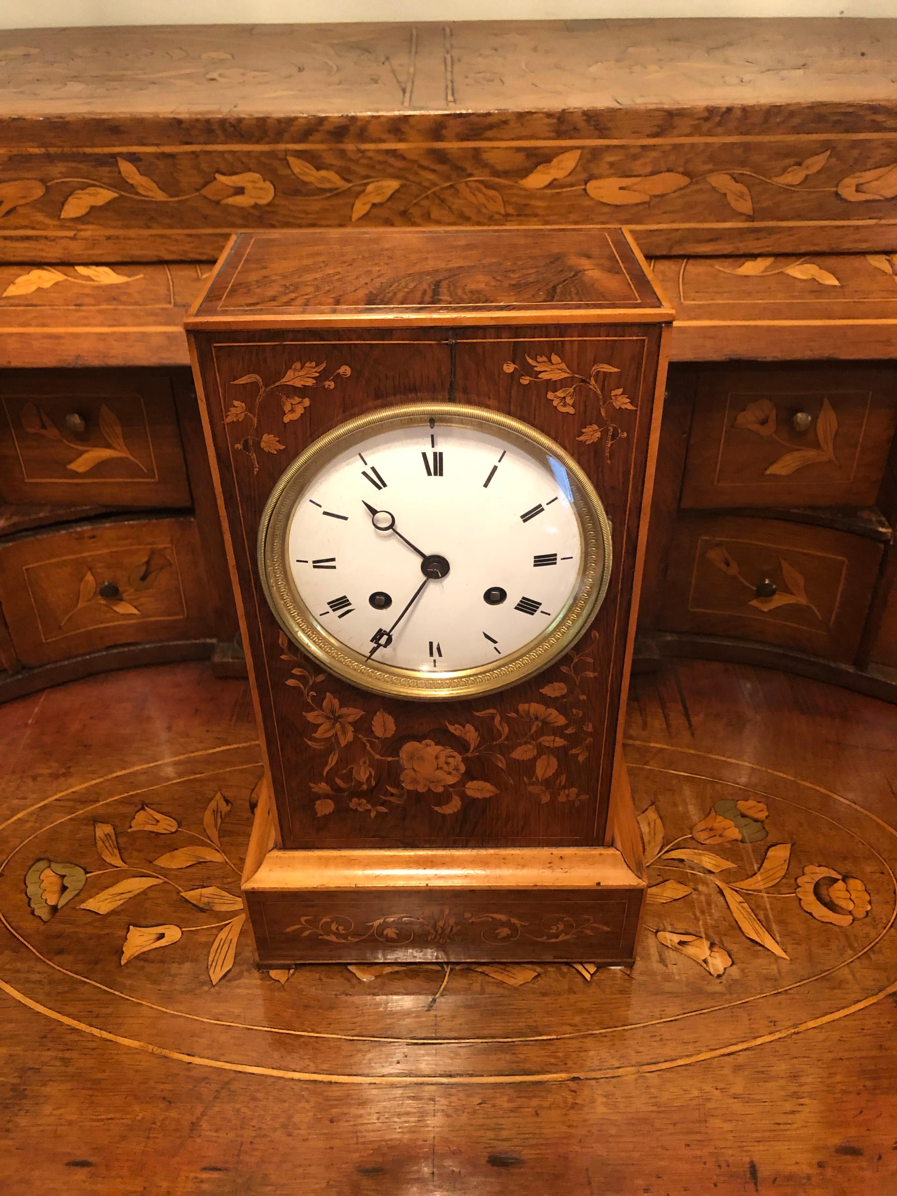 French Inlaid Marquetry Rosewood  Mantle Clock, 1820 For Sale 6