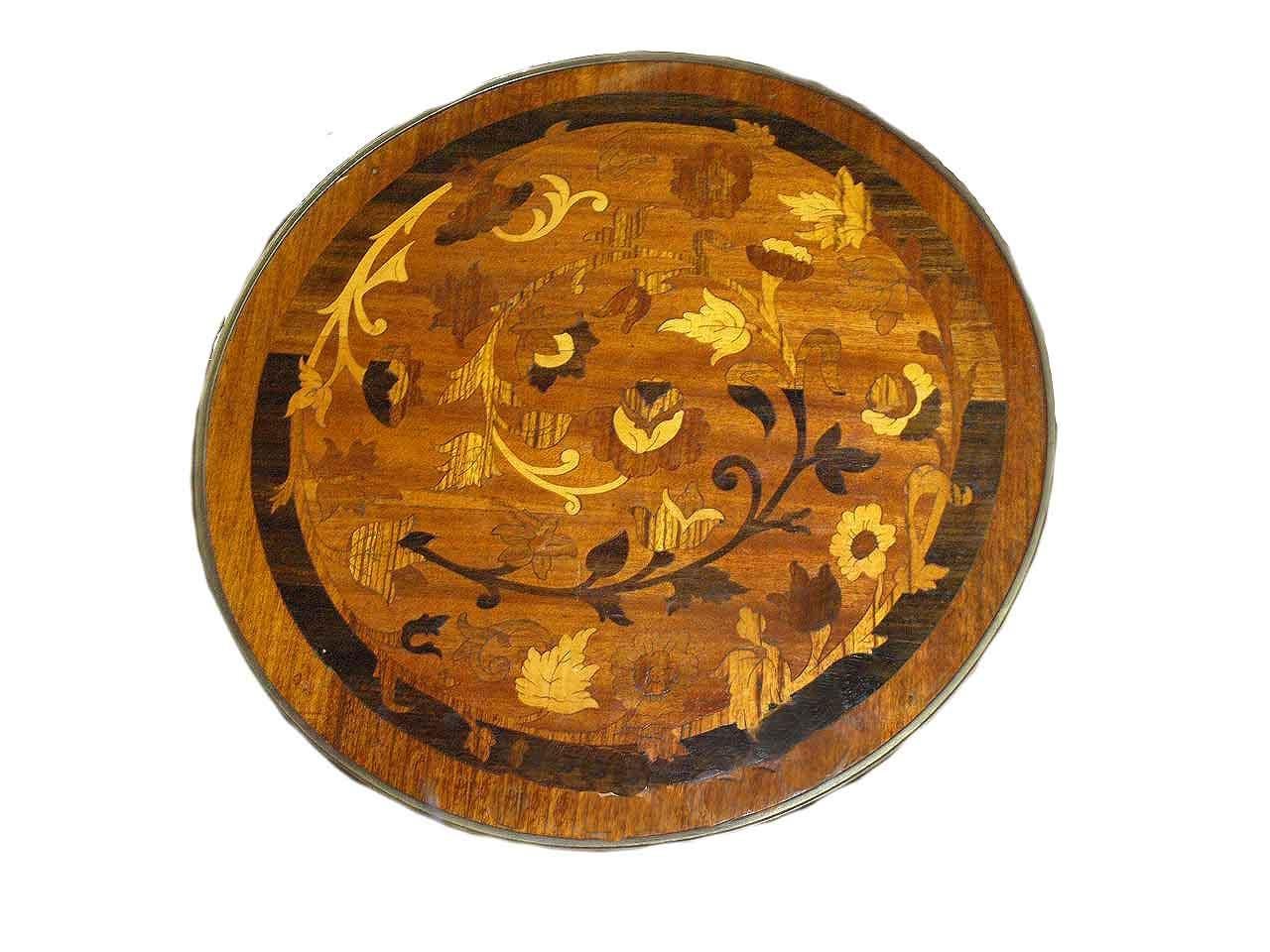 Wood French Inlaid Marquetry Shelf Table For Sale