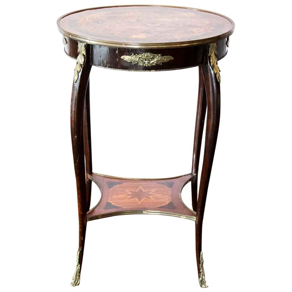 French Inlaid Marquetry Shelf Table