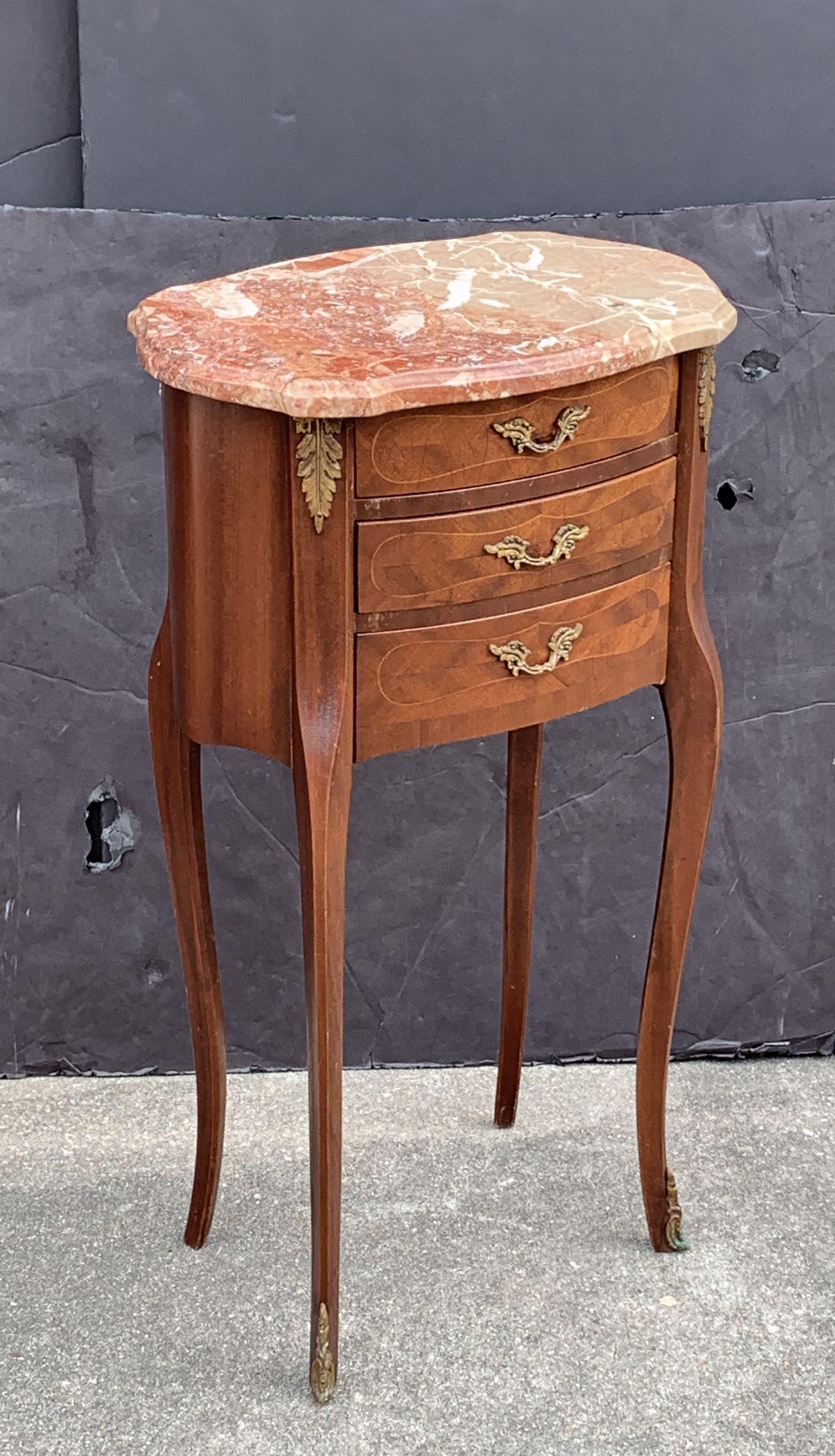 Brass French Inlaid Nightstands or Bedside Tables, 'Individually Priced' For Sale