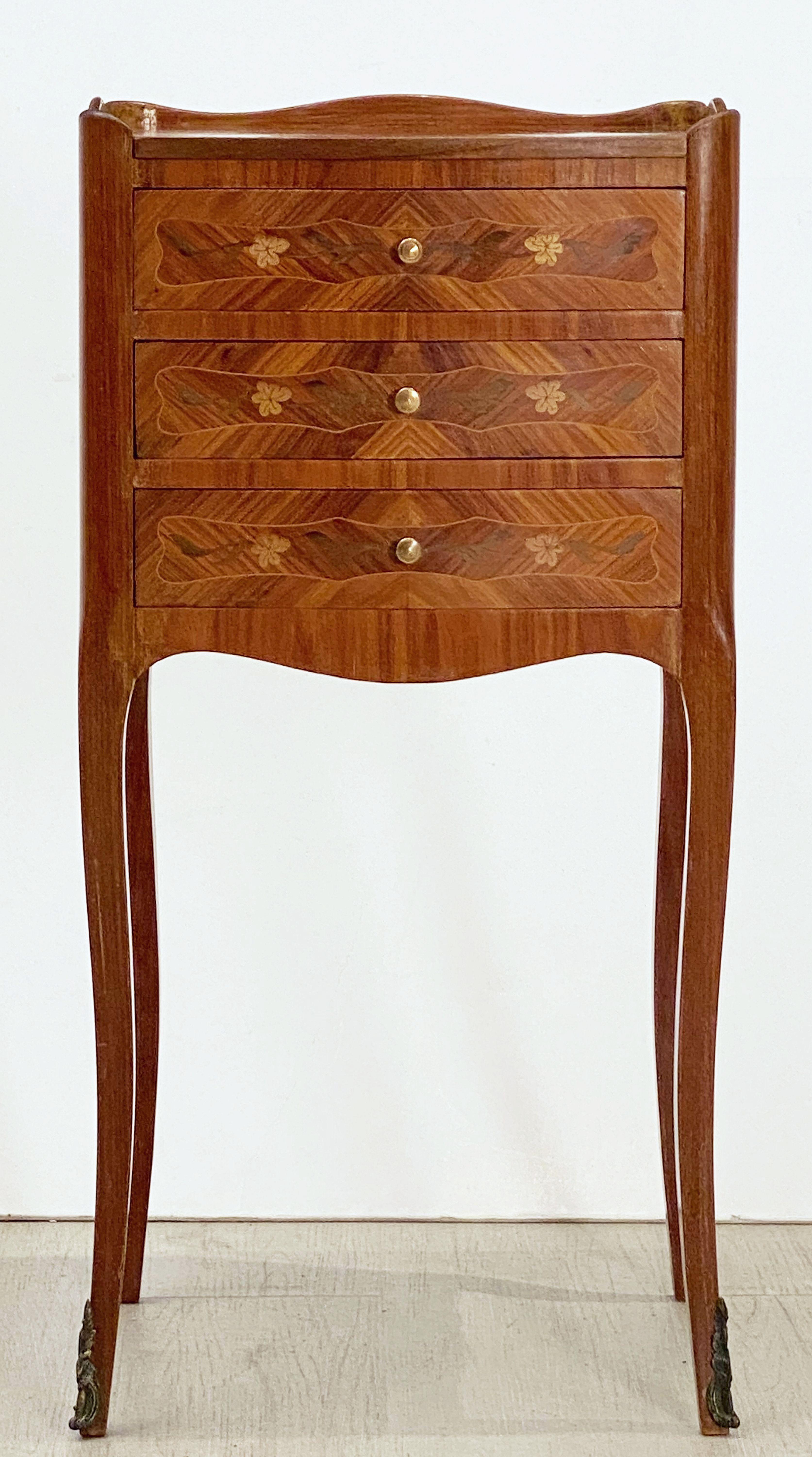 French Inlaid Nightstands or Bedside Tables 'Priced as a Pair' In Good Condition In Austin, TX
