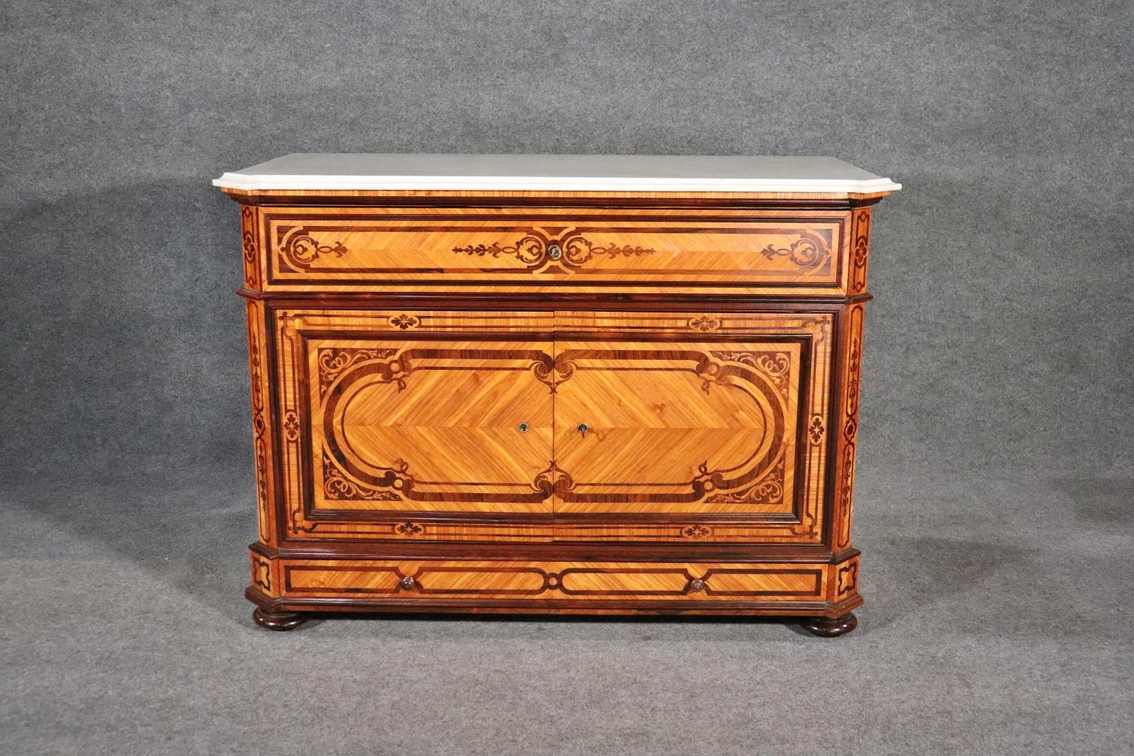 Napoleon III French Inlaid Rosewood and Kingwood Butlers Desk Dresser Commode 