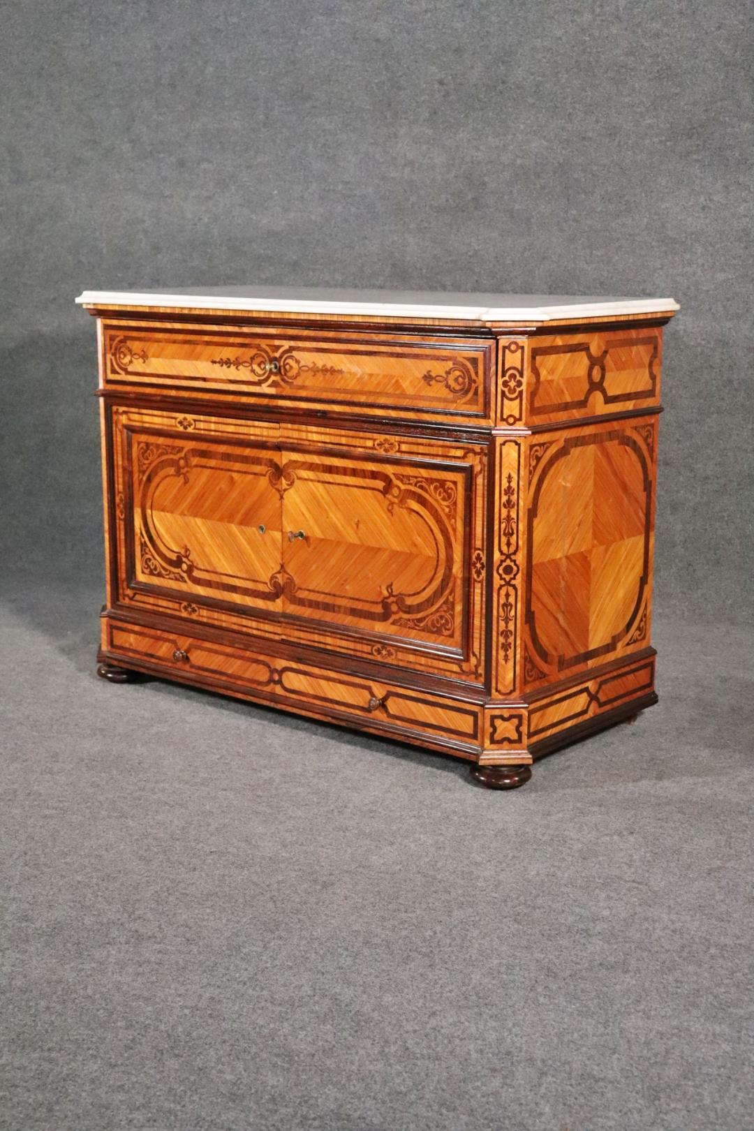Late 19th Century French Inlaid Rosewood and Kingwood Butlers Desk Dresser Commode 