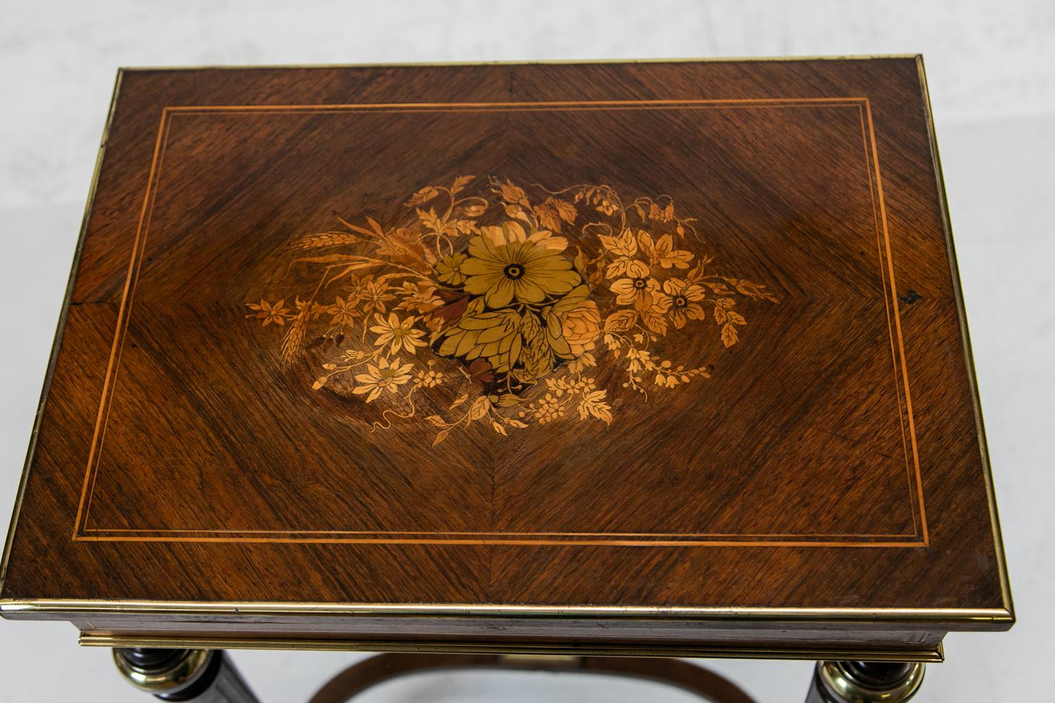 French Inlaid Rosewood Lift Top Side Table 6