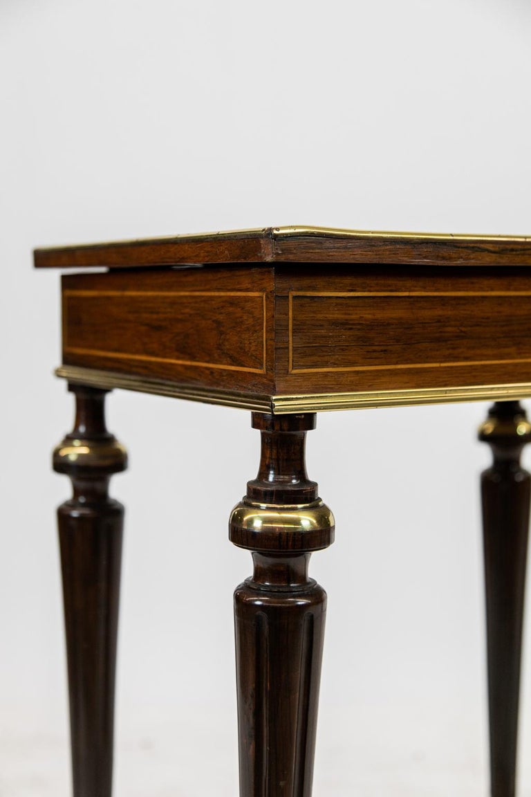 Inlay French Inlaid Rosewood Lift Top Side Table For Sale