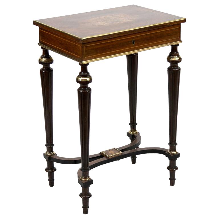 French Inlaid Rosewood Lift Top Side Table For Sale