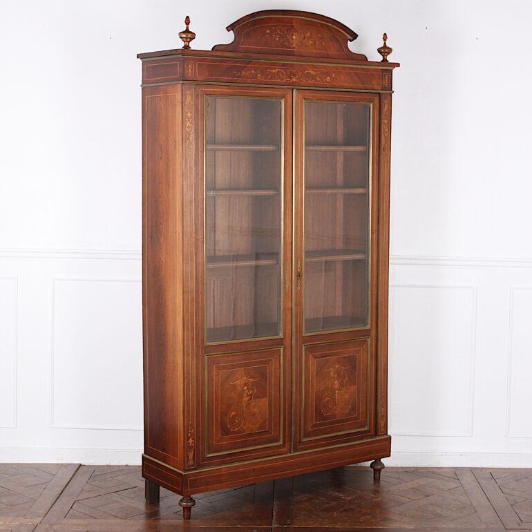 19th Century French Inlaid Rosewood Two Door Bookcase Bibliotheque Cabinet