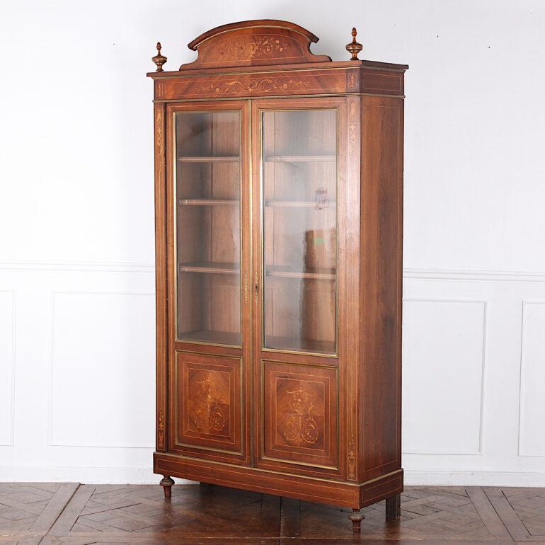 French Inlaid Rosewood Two Door Bookcase Bibliotheque Cabinet 1