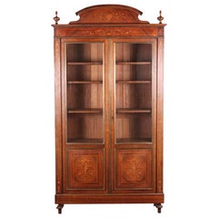 French Inlaid Rosewood Two Door Bookcase Bibliotheque Cabinet