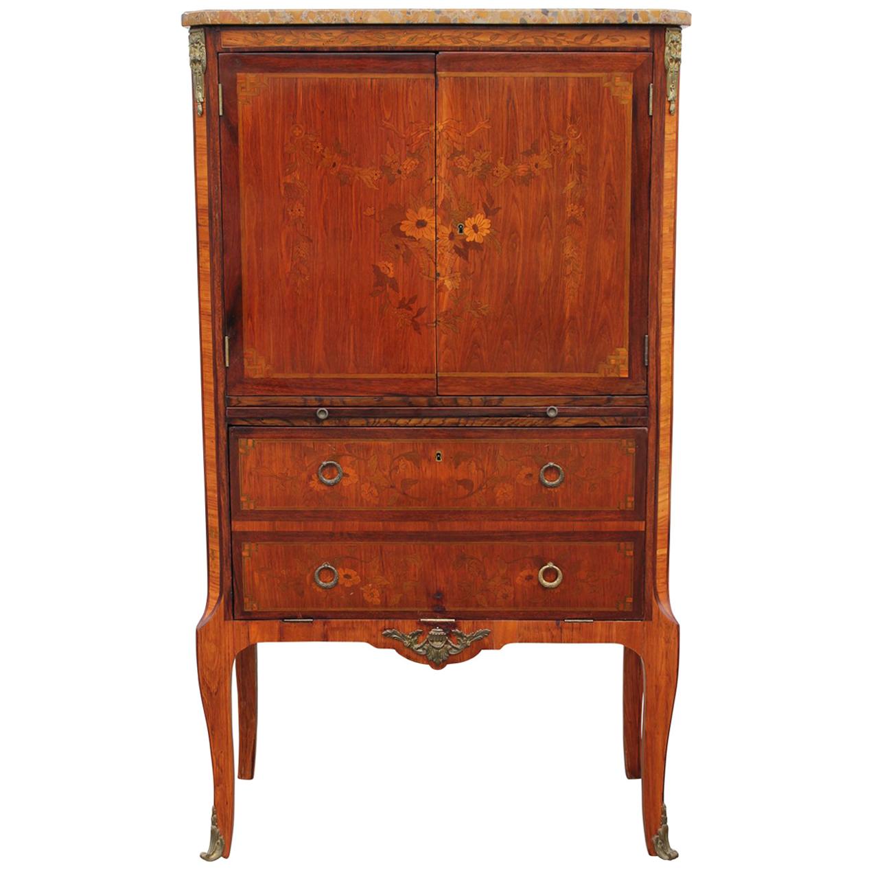 French Inlaid Secrétaire à Abattant with Pull out Writing Table, 19th Century