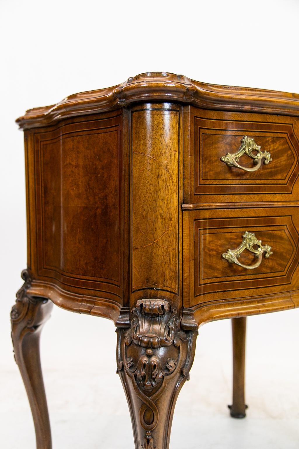 French Inlaid Serpentine Two-Drawer Table For Sale 3