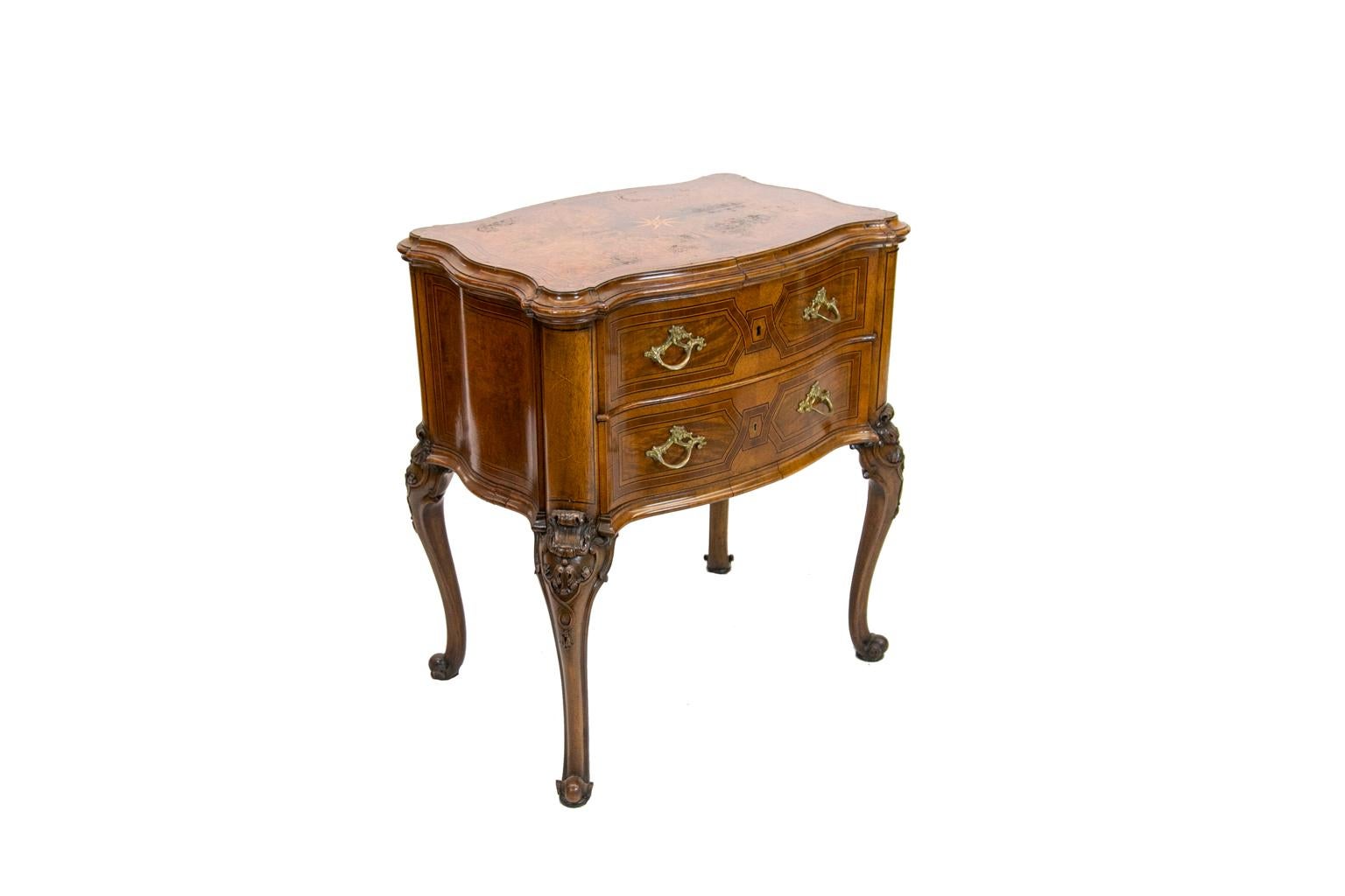 Inlay French Inlaid Serpentine Two-Drawer Table For Sale
