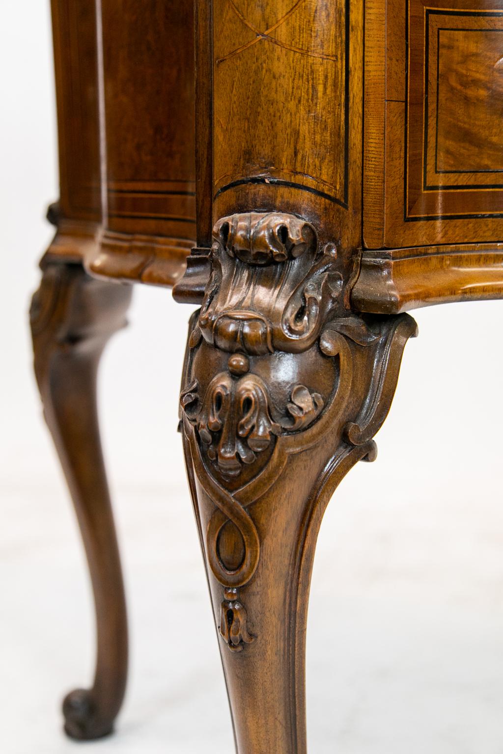 Early 20th Century French Inlaid Serpentine Two-Drawer Table For Sale