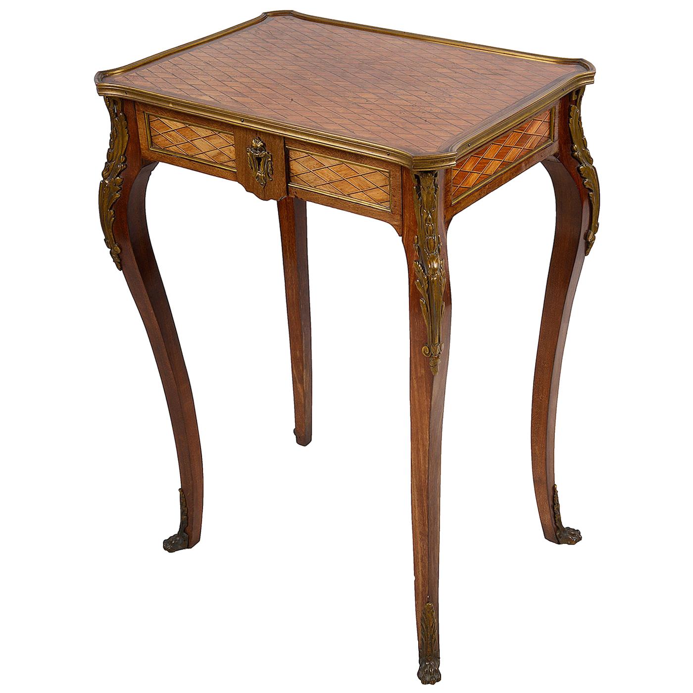 French Inlaid Side Table, 19th Century For Sale