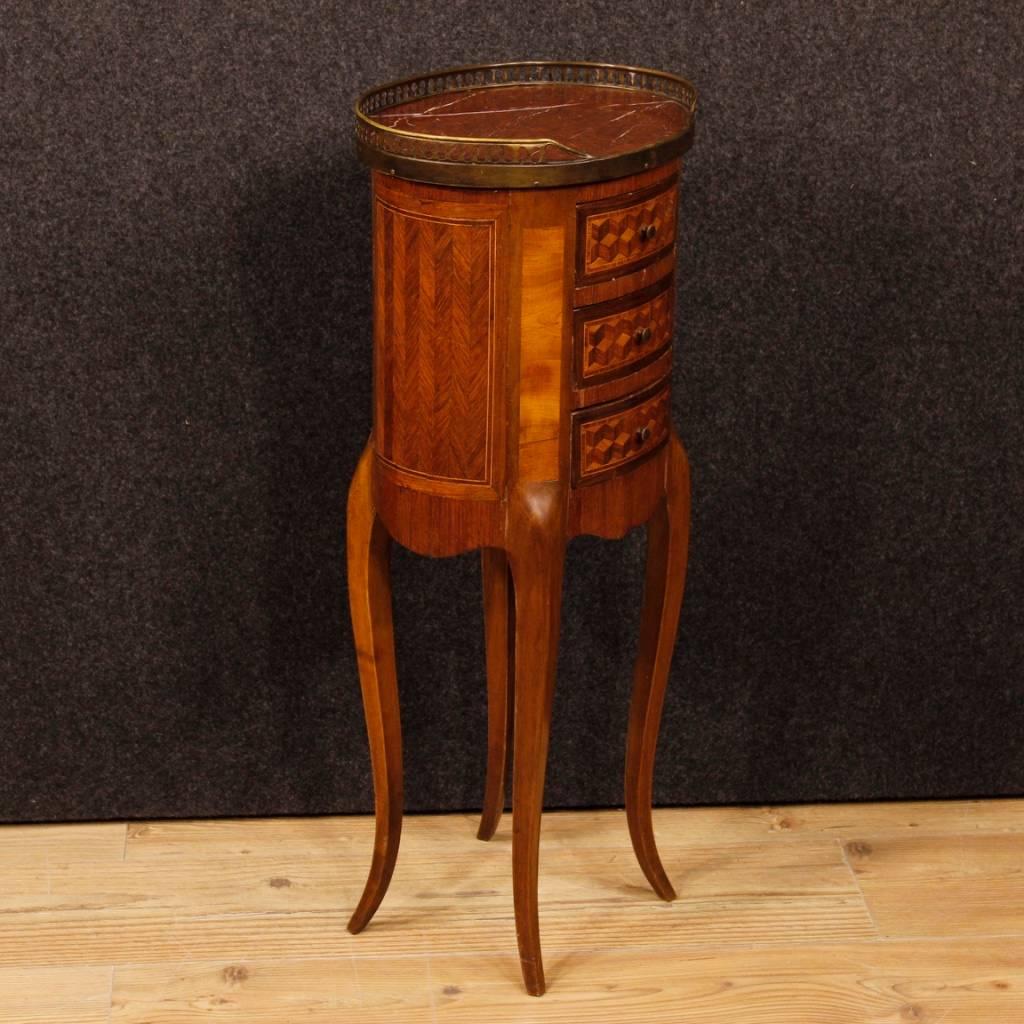 Inlay French Inlaid Side Table in Mahogany, Maple, Walnut, Rosewood with Marble-Top