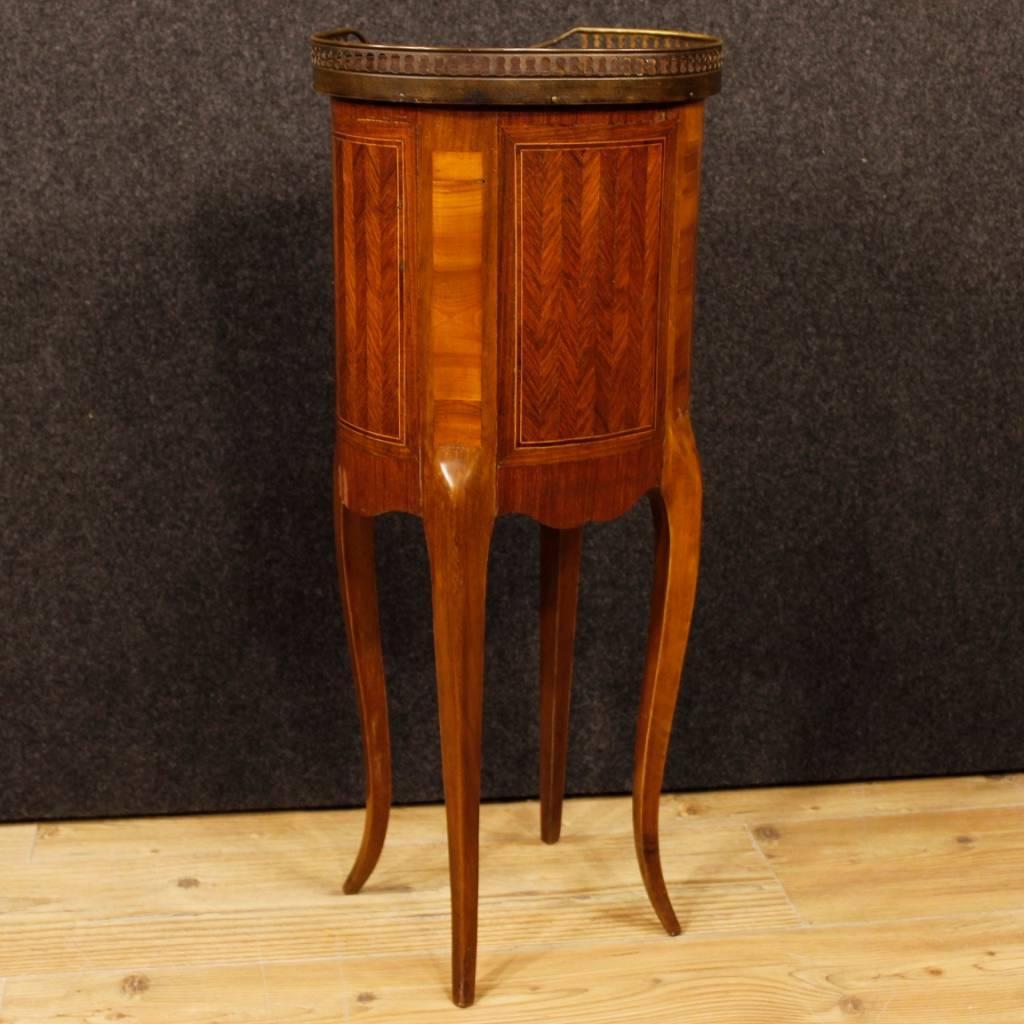 French Inlaid Side Table in Mahogany, Maple, Walnut, Rosewood with Marble-Top In Good Condition In Vicoforte, Piedmont