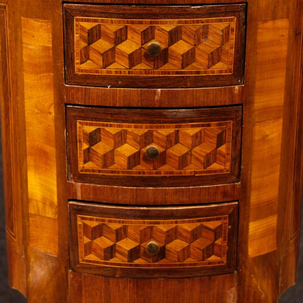 French Inlaid Side Table in Mahogany, Maple, Walnut, Rosewood with Marble-Top 1