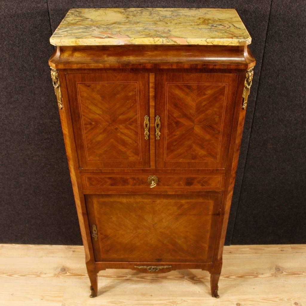 French Inlaid Sideboard in Wood with Marble Top and Gilt Bronzes, 20th Century 7