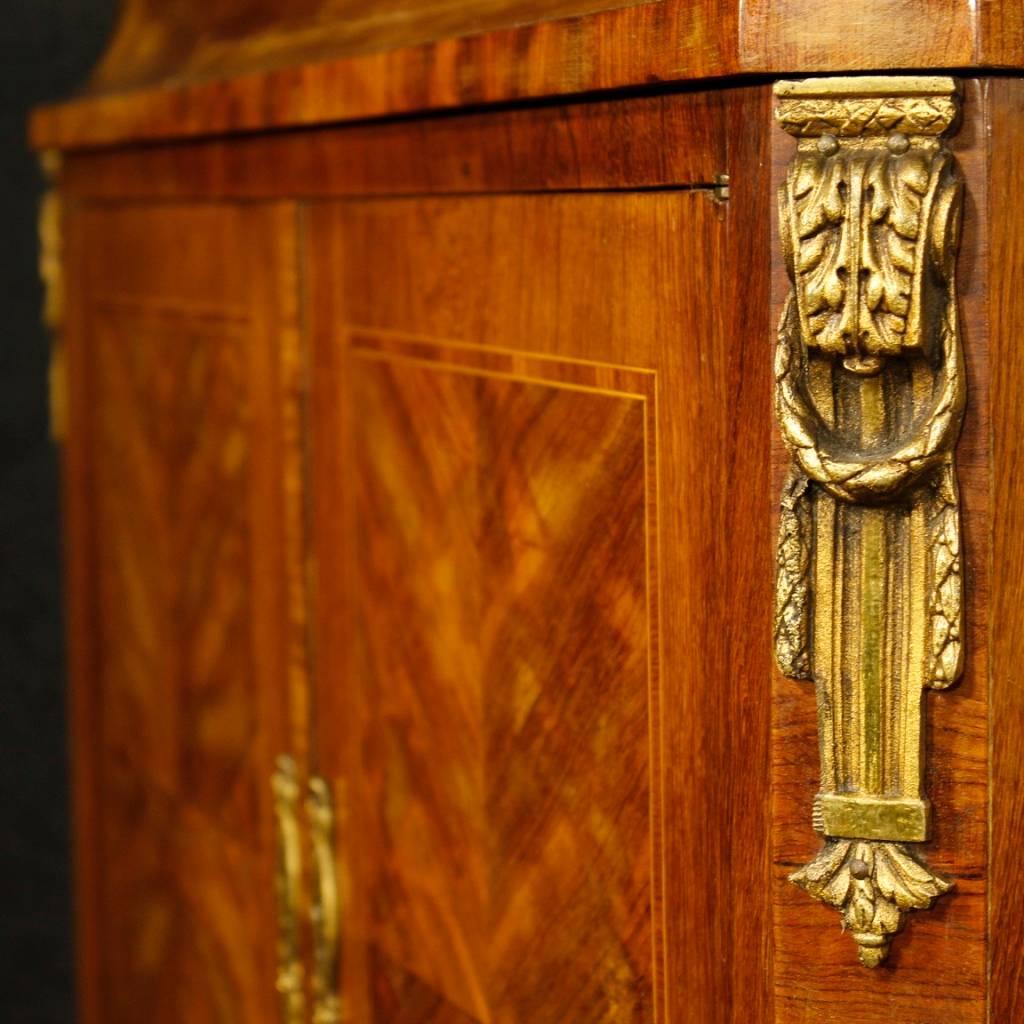 French Inlaid Sideboard in Wood with Marble Top and Gilt Bronzes, 20th Century 8