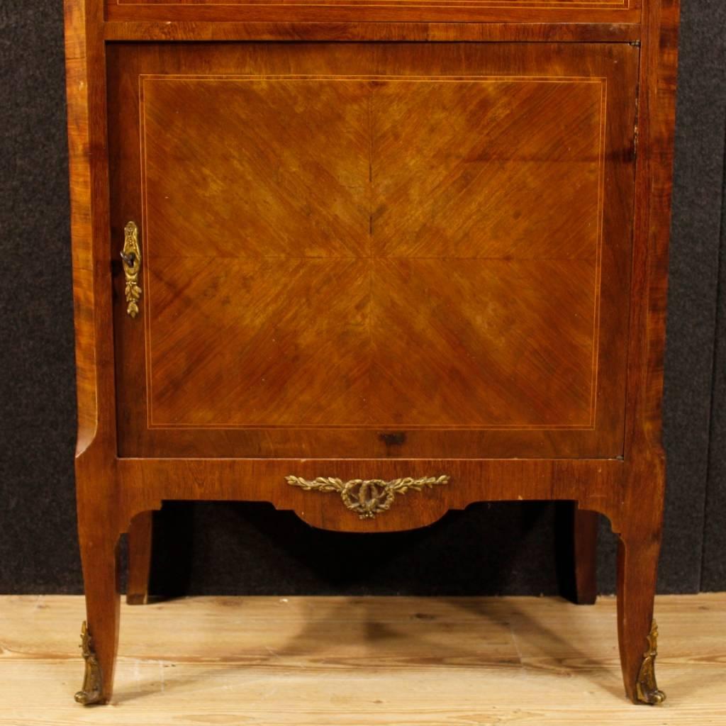French Inlaid Sideboard in Wood with Marble Top and Gilt Bronzes, 20th Century In Fair Condition In Vicoforte, Piedmont