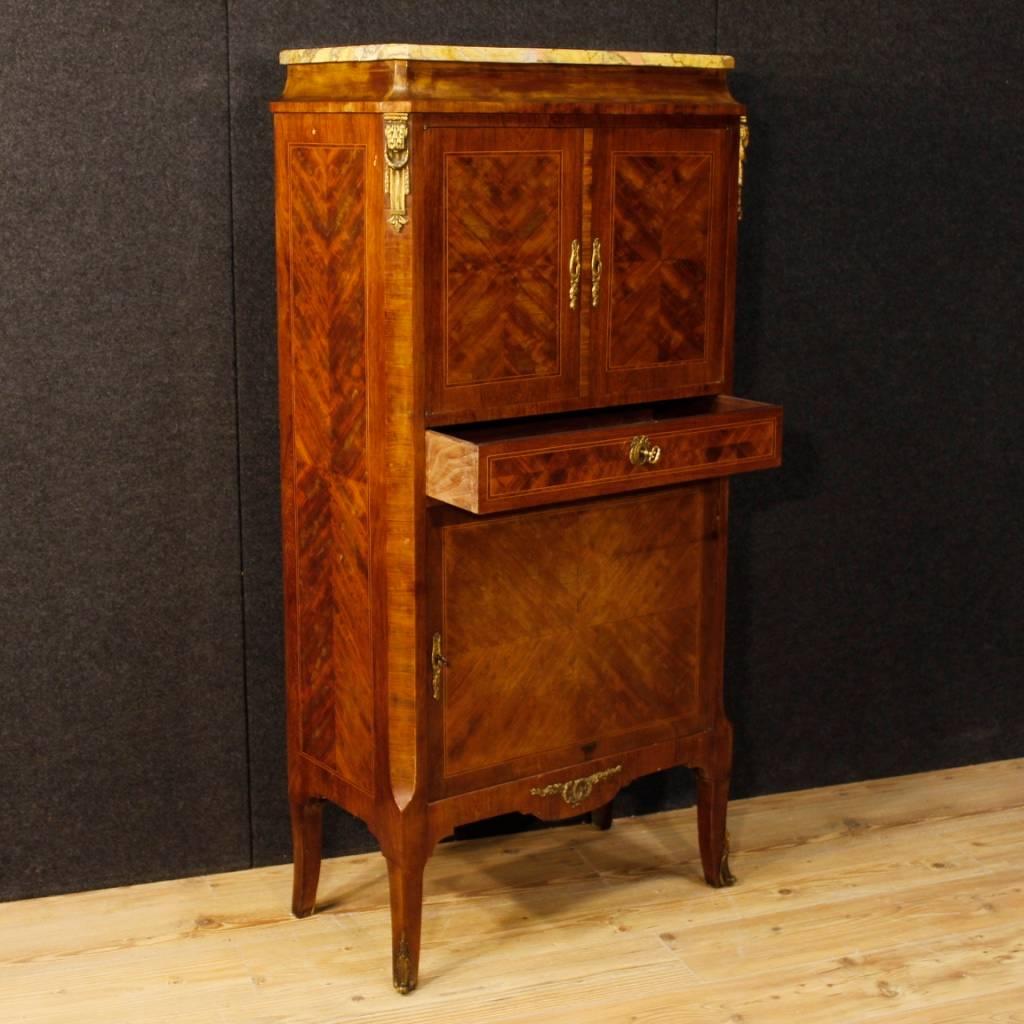 French Inlaid Sideboard in Wood with Marble Top and Gilt Bronzes, 20th Century 4