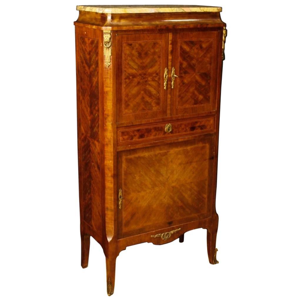French Inlaid Sideboard in Wood with Marble Top and Gilt Bronzes, 20th Century
