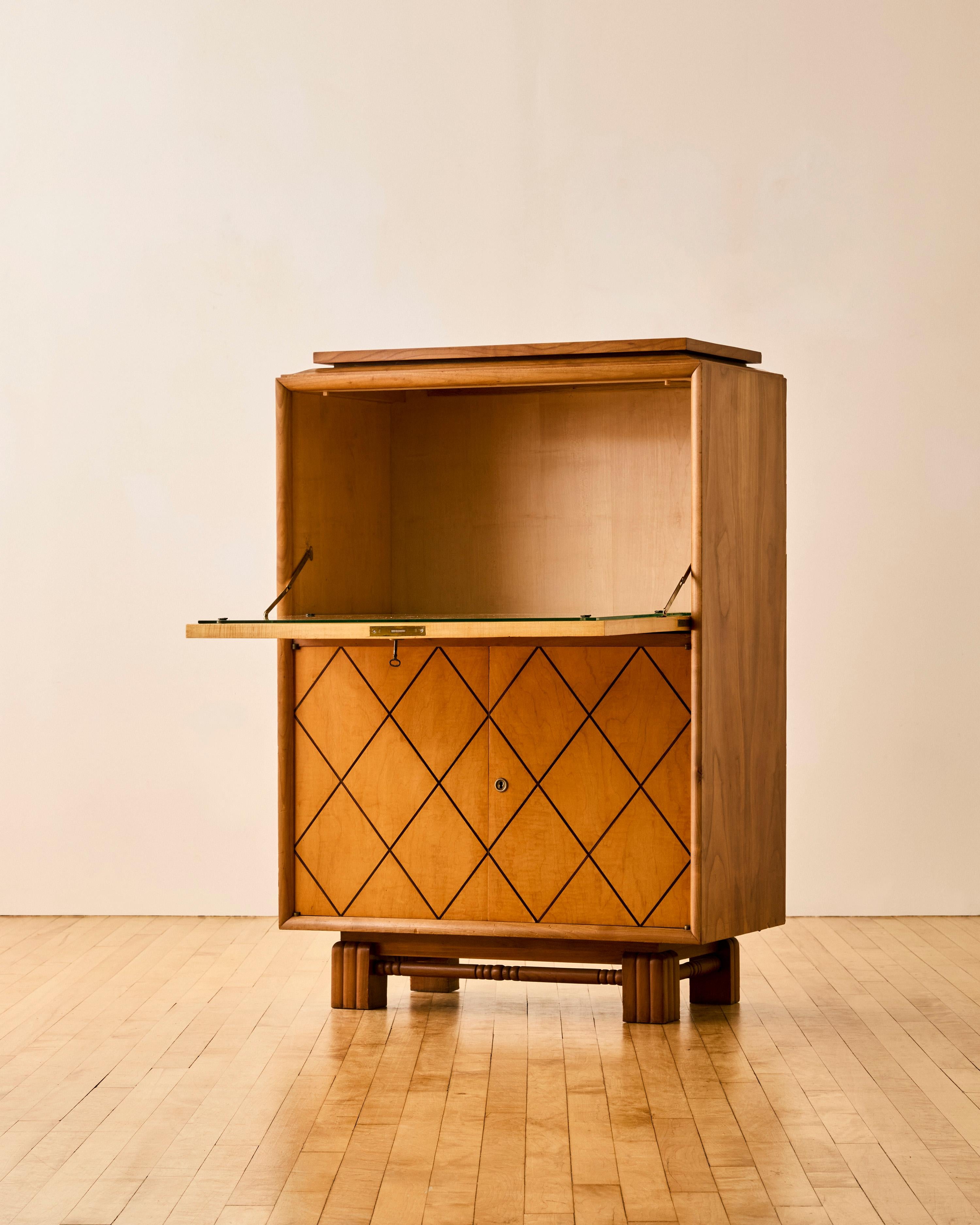 Inlay French Inlaid Sycamore Bar Cabinet c. 1935 For Sale