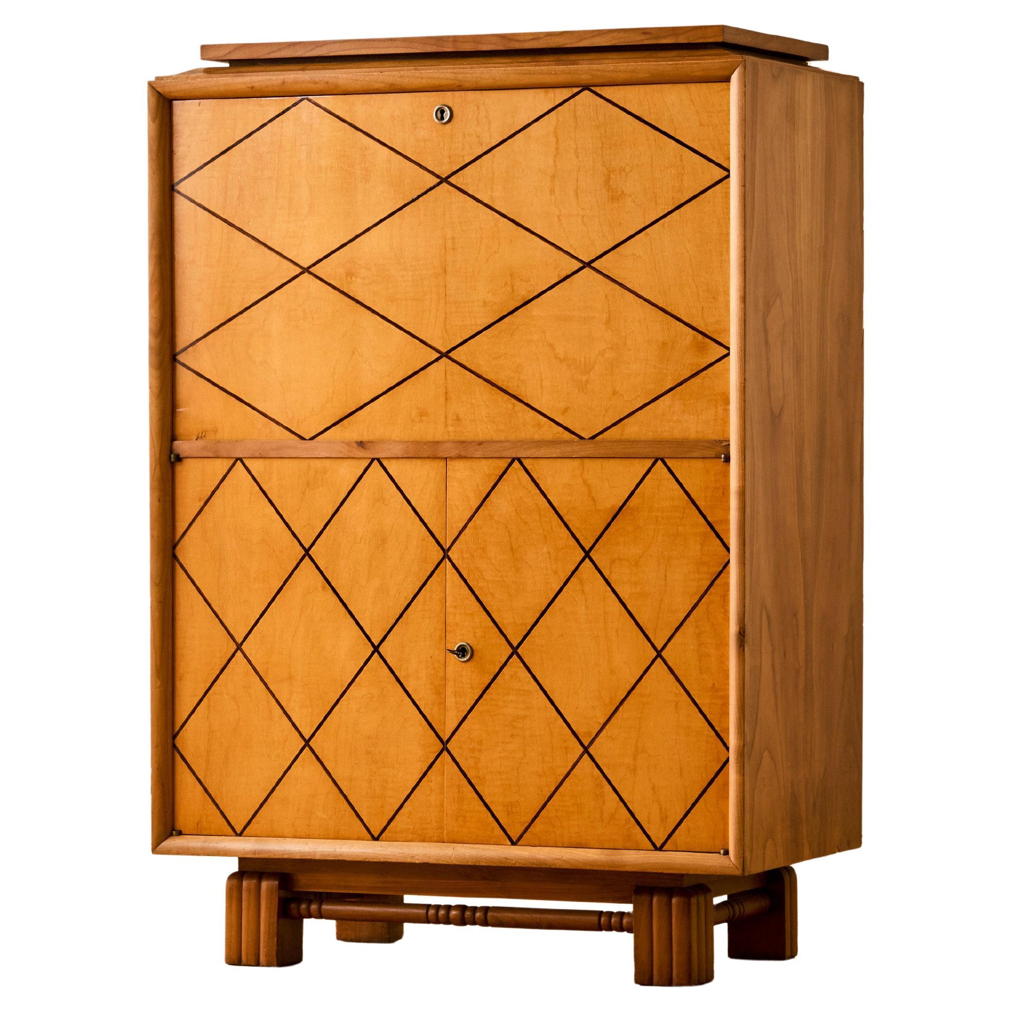 French Inlaid Sycamore Bar Cabinet c. 1935 For Sale