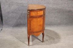French Inlaid Walnut and Satinwood Demilune Commode with Bronze Ormolu