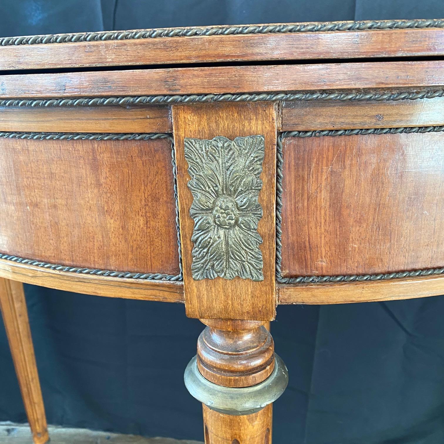 French Inlaid Walnut French Demilune Game Table or Console  For Sale 8