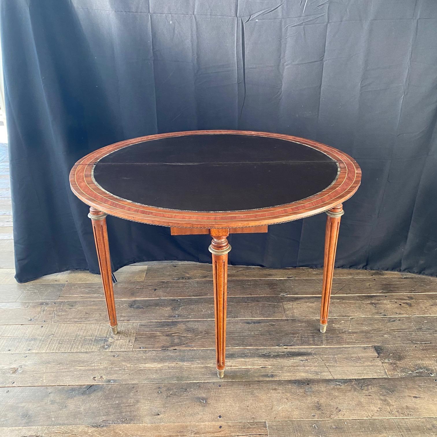 French Inlaid Walnut French Demilune Game Table or Console  For Sale 10