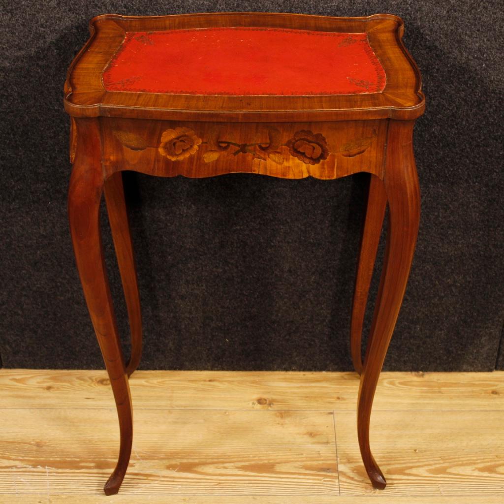 French Inlaid Wooden Coffee Table with Two Drawers, 20th Century For Sale 1