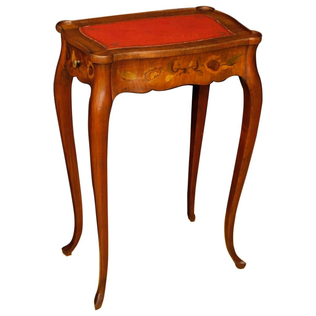 French Inlaid Wooden Coffee Table with Two Drawers, 20th Century For Sale