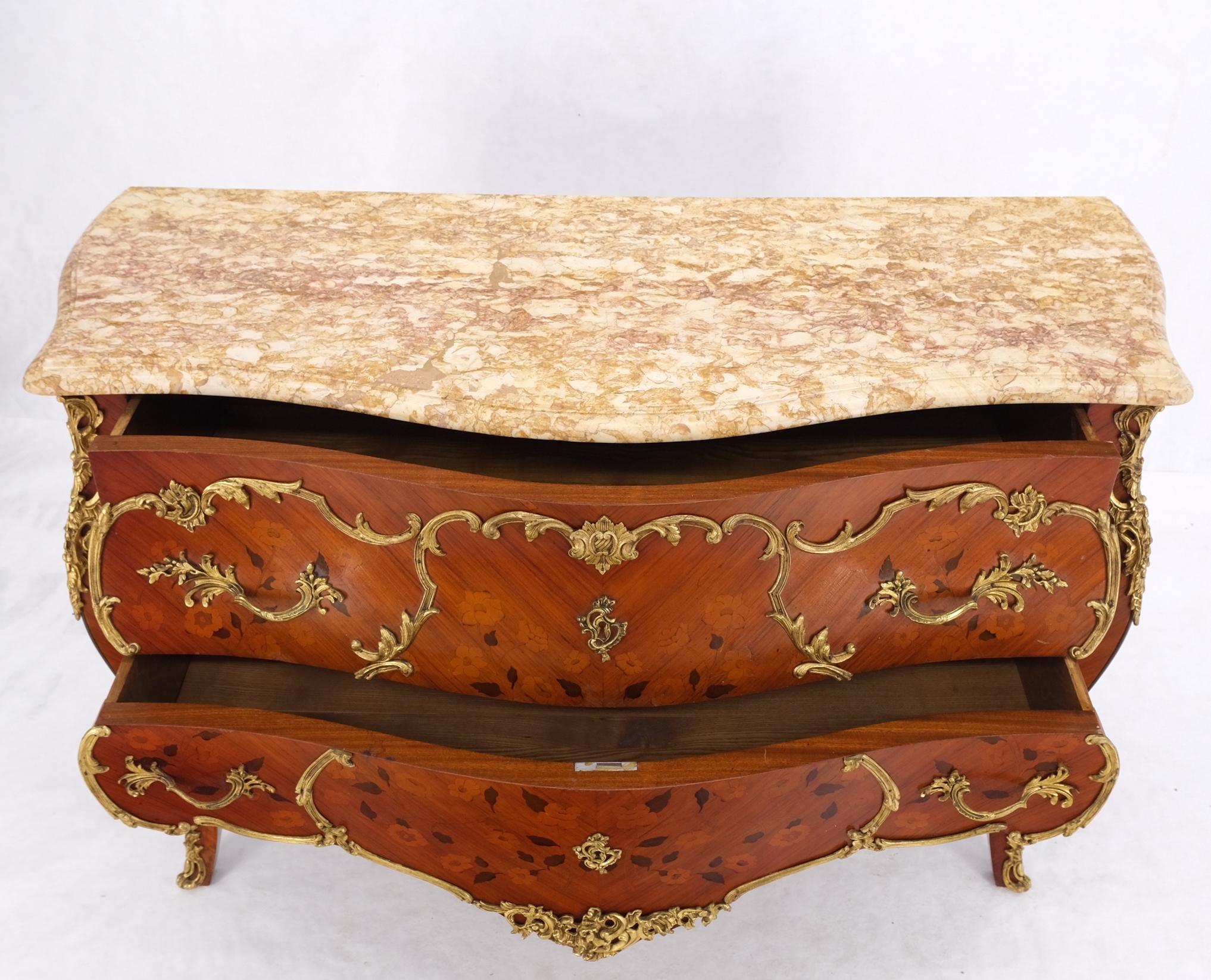 French Inlay Brass Ormolu Bombay Dresser Console Cabinet Chest Marble Top For Sale 9