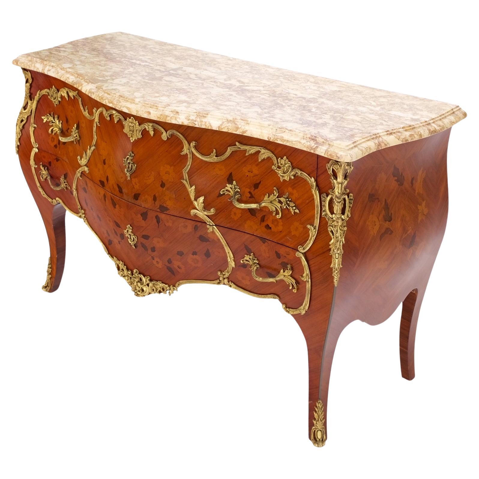 French Inlay Brass Ormolu Bombay Dresser Console Cabinet Chest Marble Top