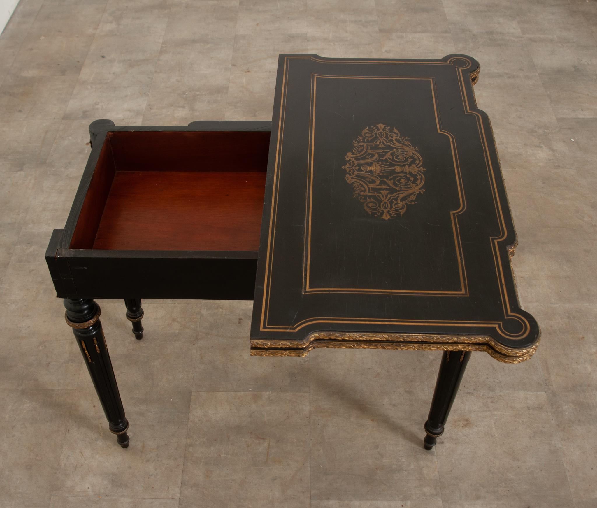 French Inlay & Ebony Game Table / Console 9
