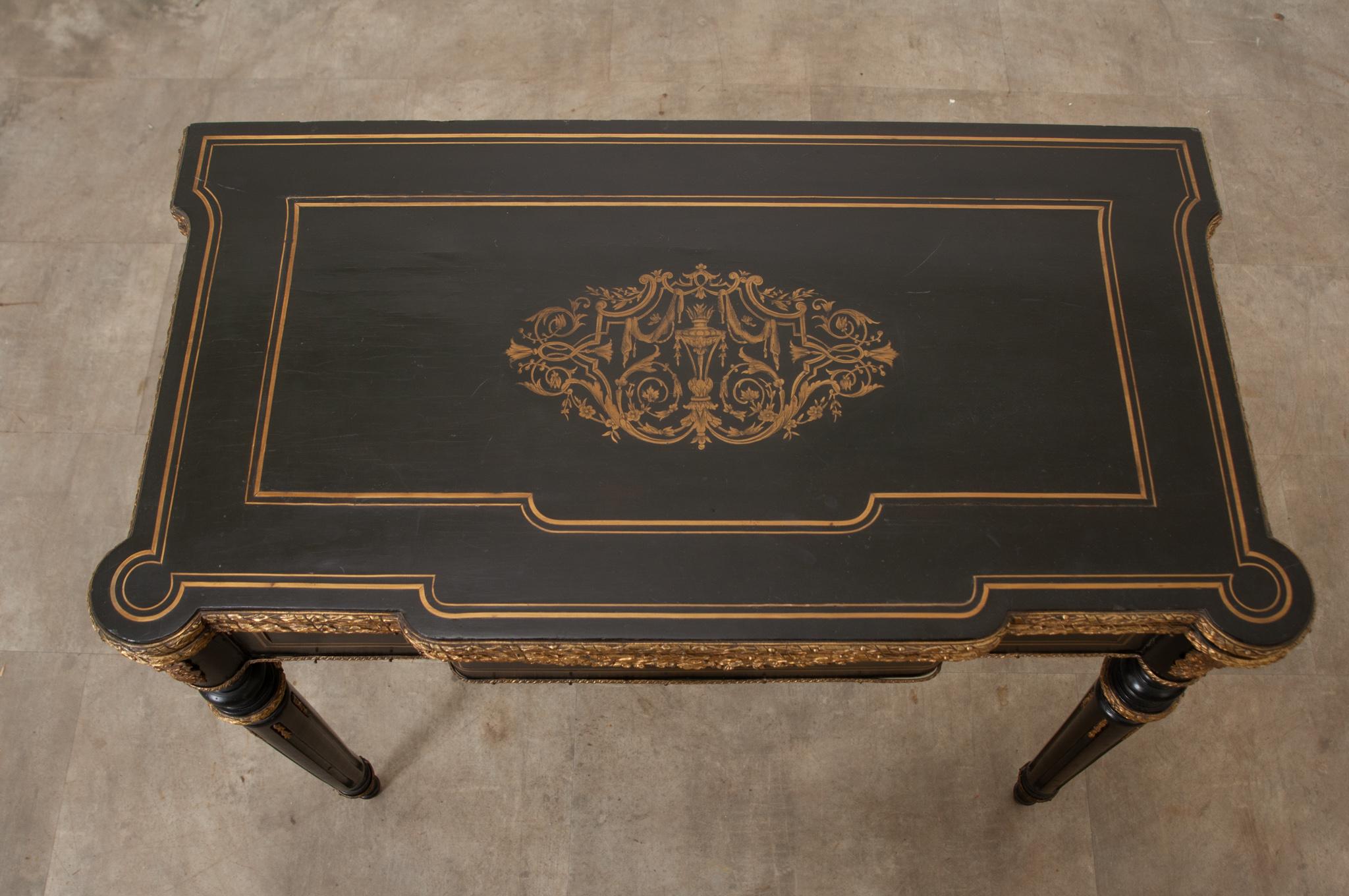 19th Century French Inlay & Ebony Game Table / Console