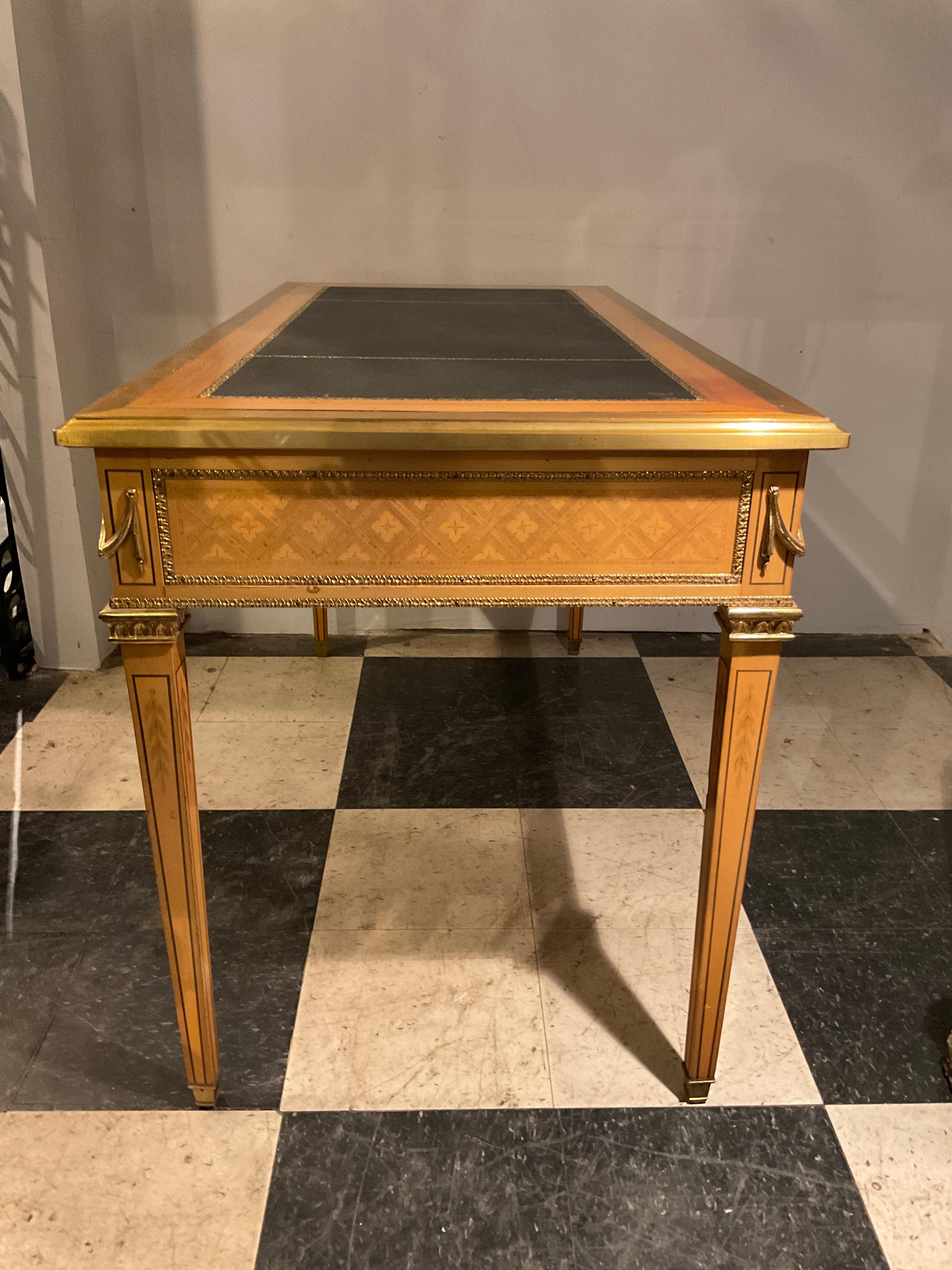 French Inlay Leather Top Desk, Finished On Both Sides For Sale 1