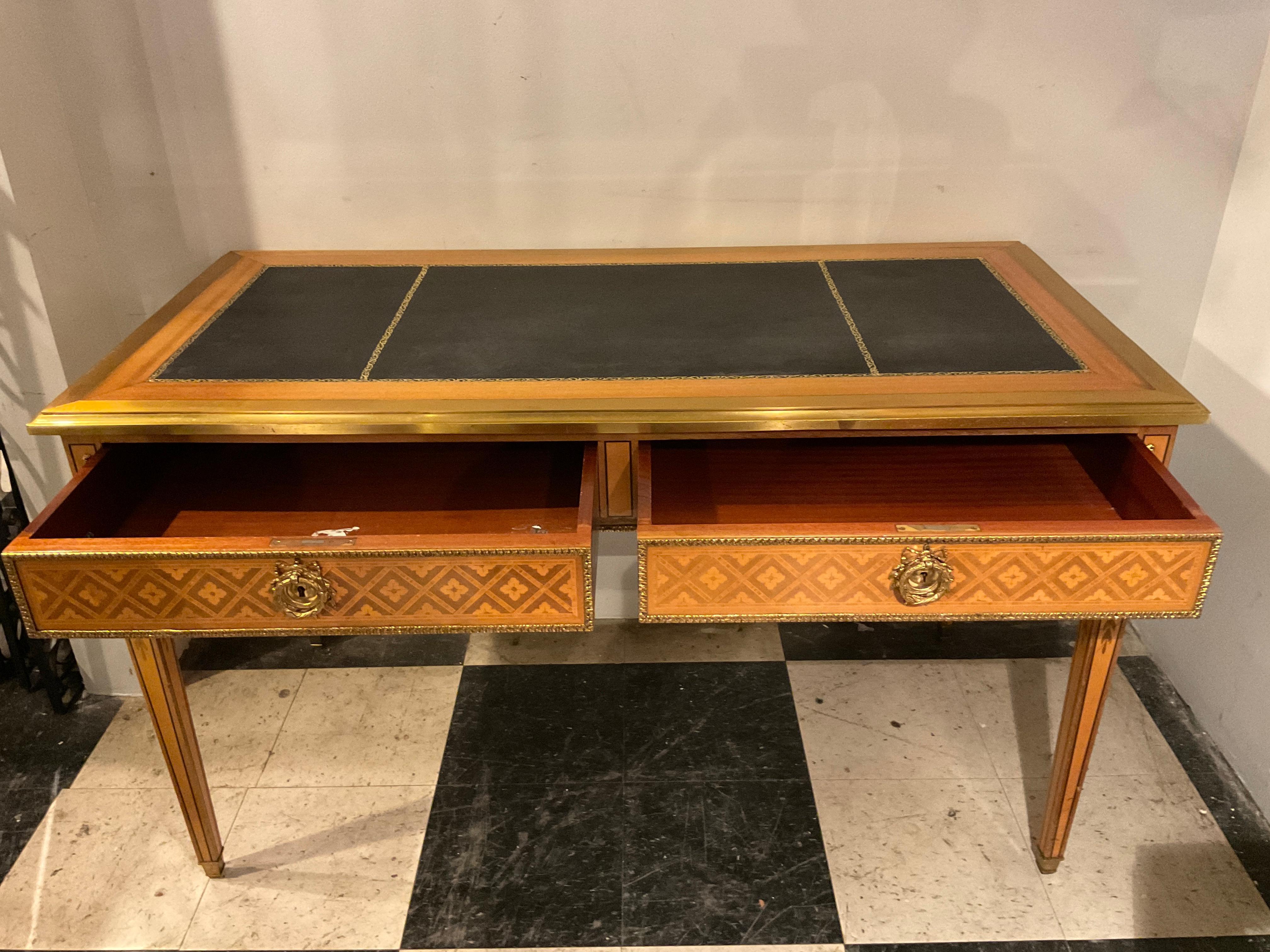 French Inlay Leather Top Desk, Finished On Both Sides For Sale 3