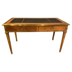 Vintage French Inlay Leather Top Desk, Finished On Both Sides