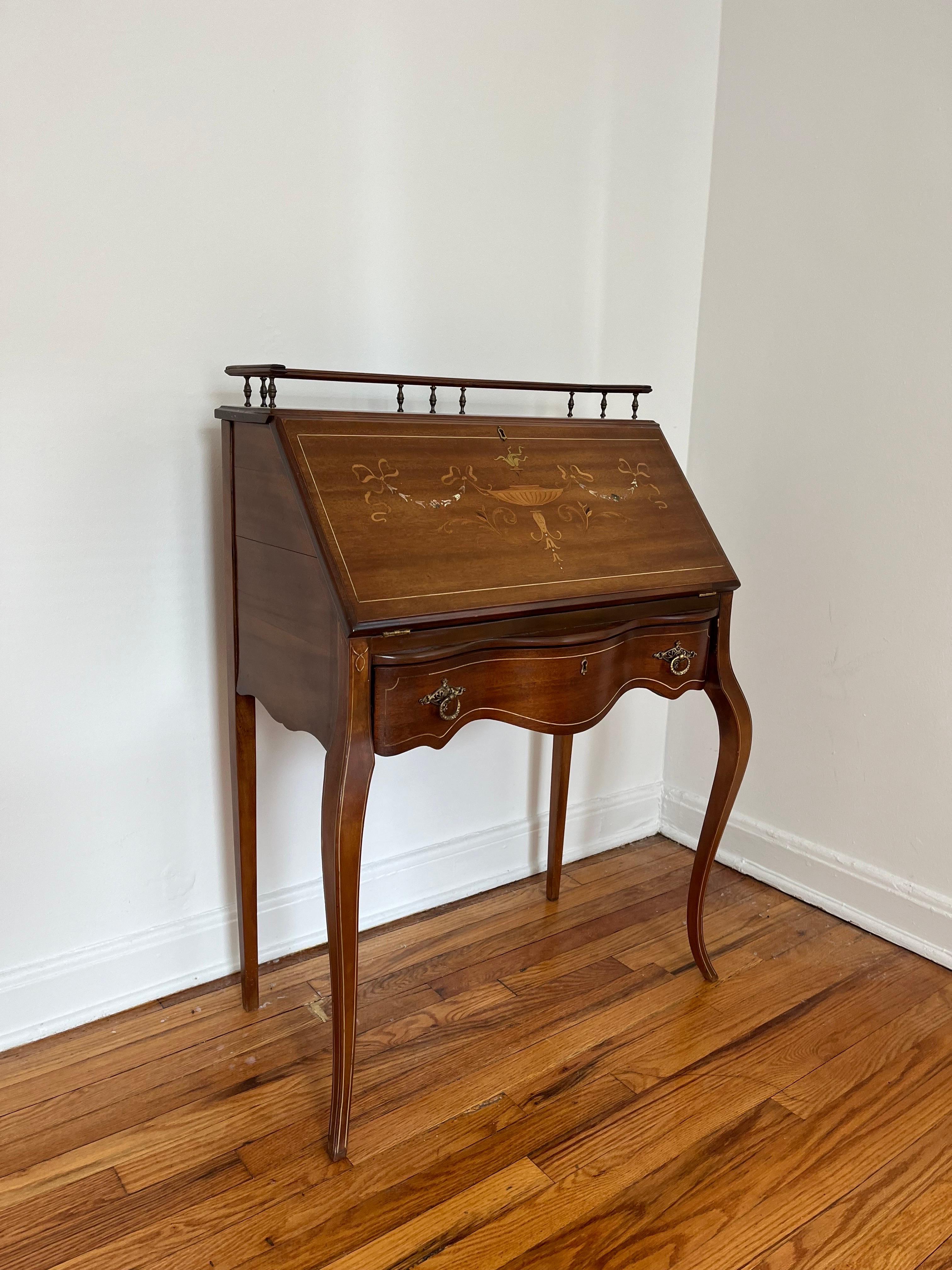 French Provincial French Inlay Slant Front Writing Desk For Sale