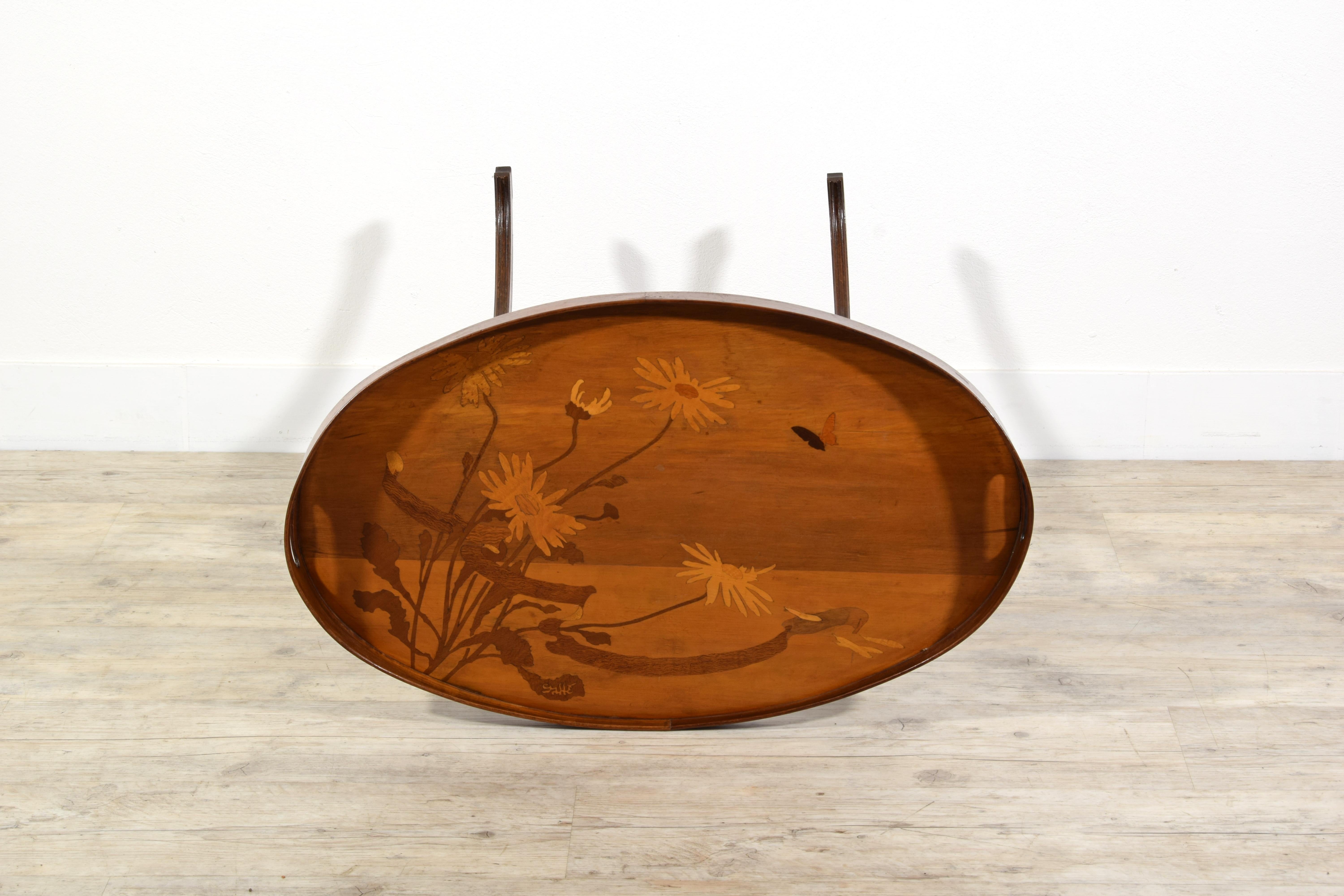 Fruitwood French Inlay Wood Coffee Table by Emile Gallé (1846-1904) For Sale