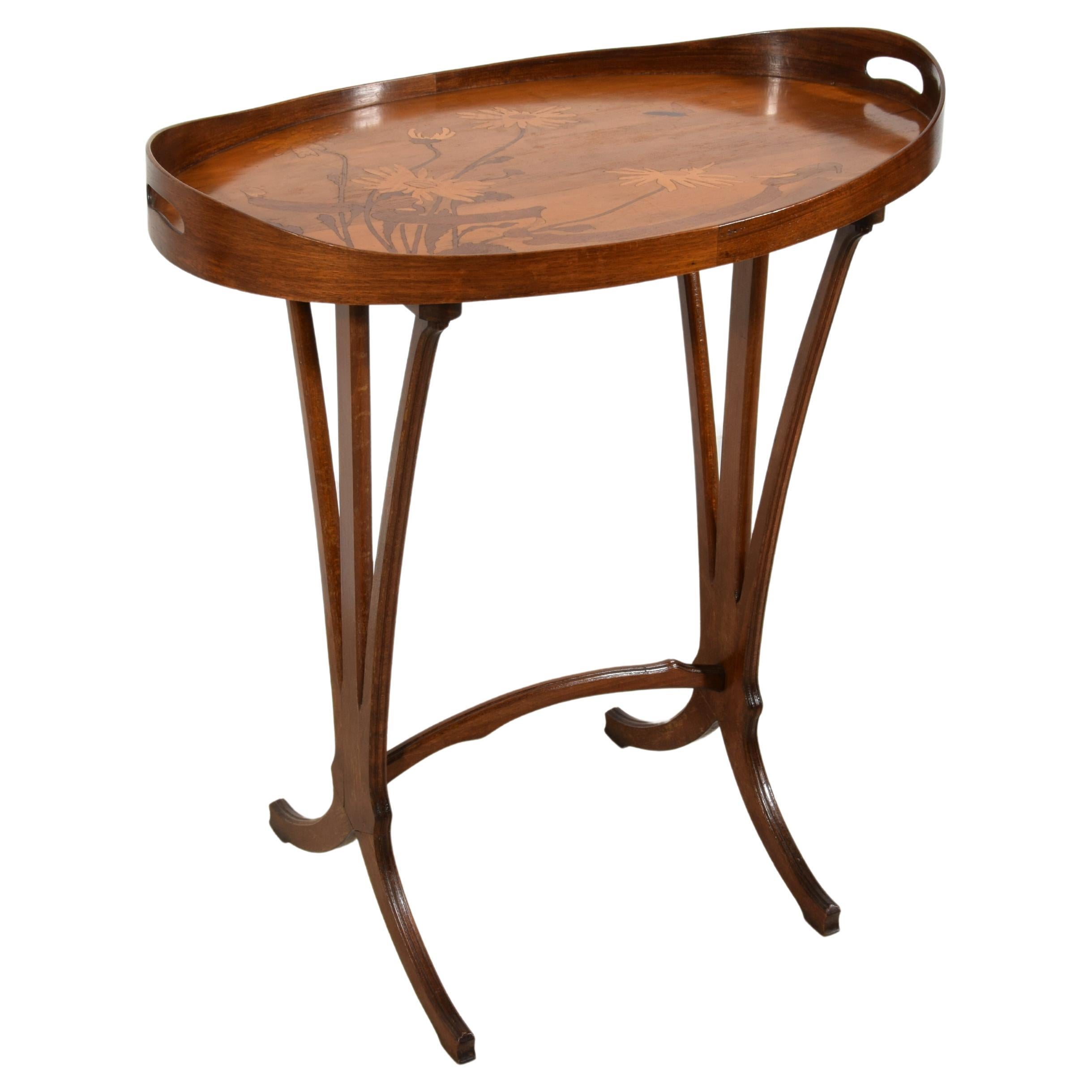 French Inlay Wood Coffee Table by Emile Gallé (1846-1904) For Sale