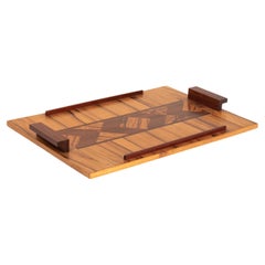 French inlay wood marquetry serving tray, 1920-1940