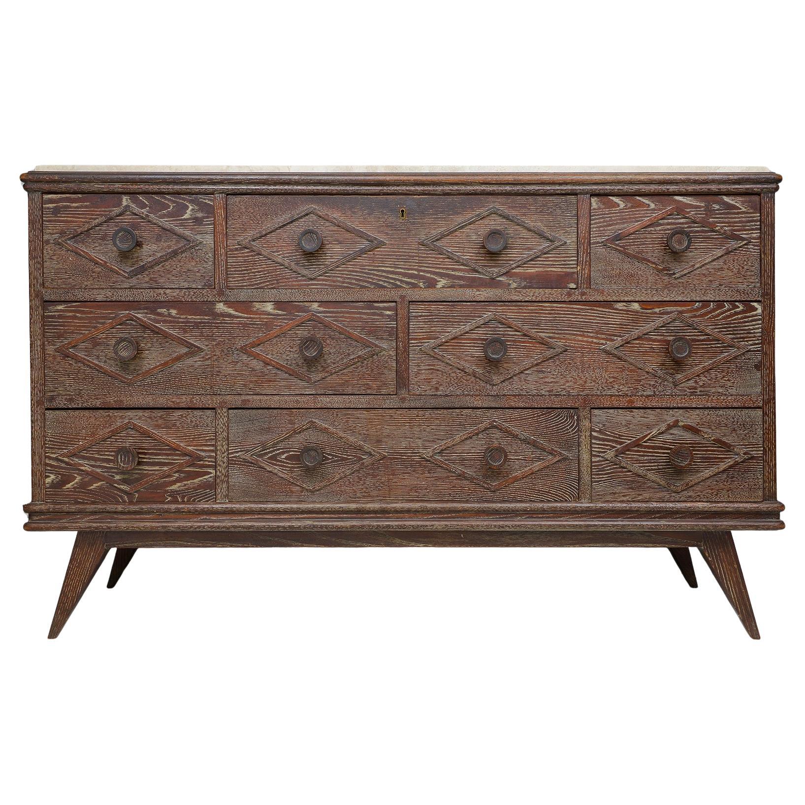 French-inspired Cerused Oak Chest in the Mid-Century style For Sale