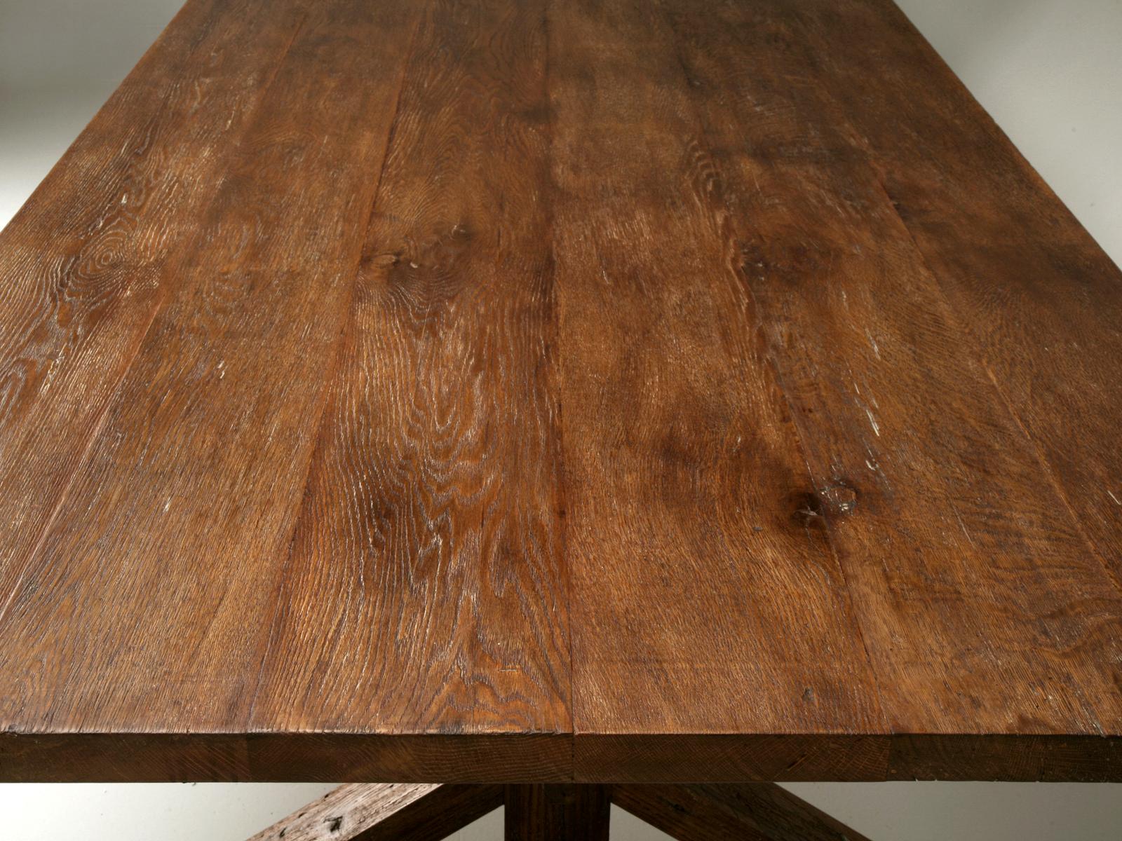 Country French Farm Style Dining Room Table, or would make for a Great Kitchen Table. Hand fabricated in our Chicago workshop from old wide planks of white oak lumber. Generally, our French inspired Dining Table or Kitchen Table would be made from