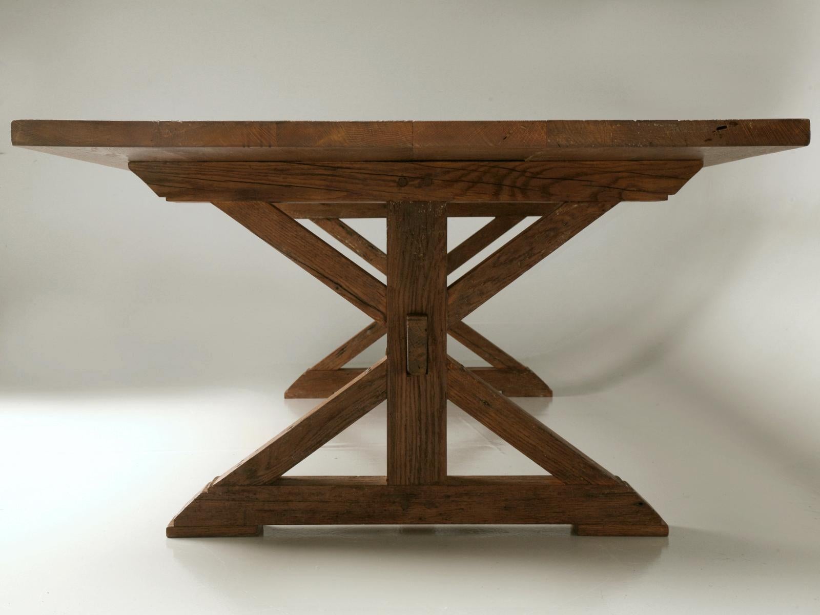 American French Inspired Dining or Farm Table Reclaimed Oak Made to Order Any Size, Color For Sale