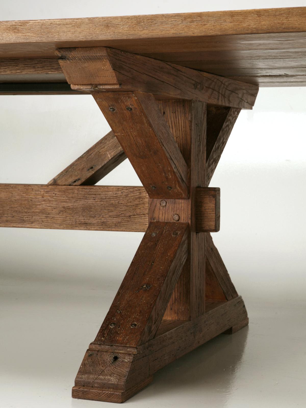 Country French Inspired Dining or Farm Table Reclaimed Oak Made to Order Any Size, Color For Sale